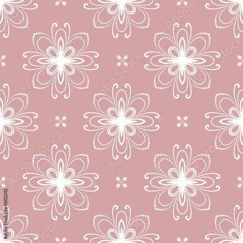 Floral vector purple and white ornament. Seamless abstract classic background with flowers. Pattern with repeating floral elements. Ornament for wallpaper and packaging