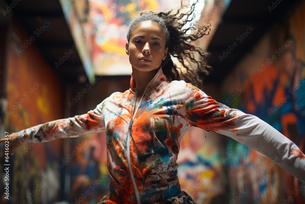 Contemporary Dancer Performing Against Colorful Background, Generative AI