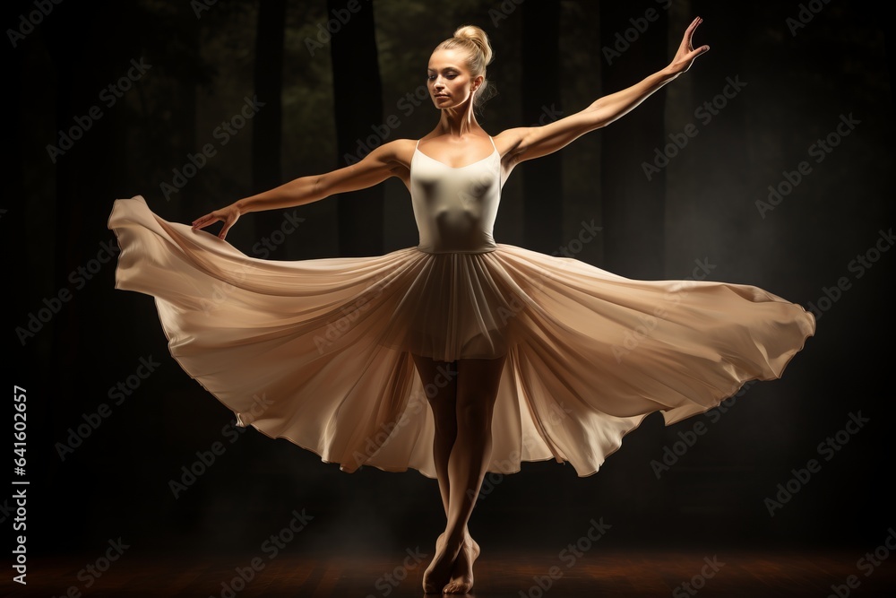 Fototapeta premium Graceful Ballet Dancer Mid Leap, Generative AI
