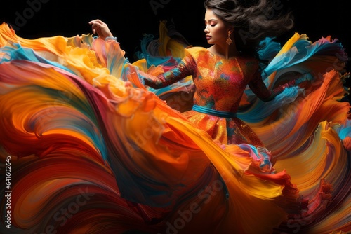 Dancer In A Vibrant Costume Spinning In Motion, Generative AI 