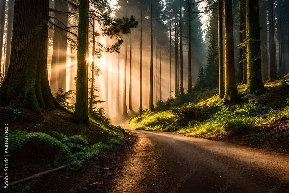 Fototapeta premium sunset in the forest