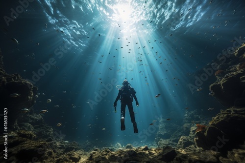 Scuba Diver Floating Underwater, Generative AI