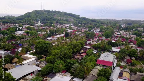 Aerial view of Gili Trawangan, West Nusa Tenggara. Panoramic showcasing architecture and natural beauty.