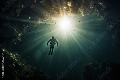 Scuba Diver Floating Underwater, Generative AI
