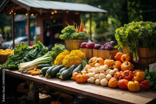Farmers Market Stall Overflowing With Groceries  Generative AI