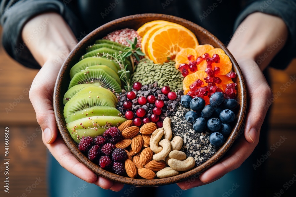 Person Holding A Bowl Of Nutritious Smoothie, Generative AI Person Holding A Bowl Of Nutritious Smoothie, Generative AI