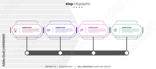 Infographic template. Path with paper plane and 4 steps
