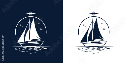 Vector sailing boat yacht logo vector illustration isolated on white. Yacht club logotype