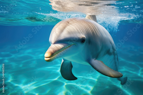 Dolphin in blue transparent water close-up © Veniamin Kraskov