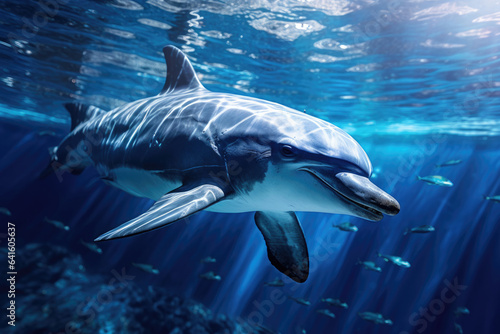 Dolphin in blue transparent water close-up © Venka