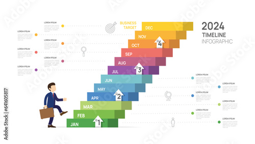 Infographic design template. 2024 Business Target Step concept. vector