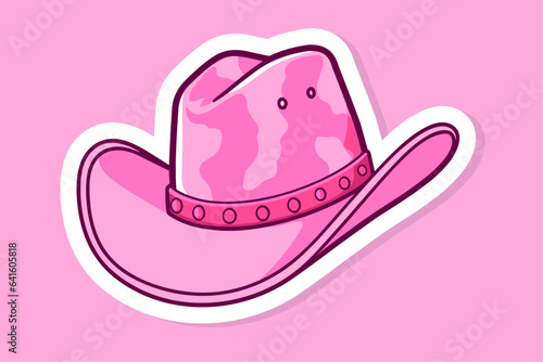 Female pink cowboy hat isolated illustration Cowboy girl wears hat. Wild west theme. Vector Western cowboy illustration for party poster, banner barbiecore Girl power, glamour style cowgirl 
