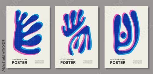 Set of trendy contemporary posters, risograph aesthetics, riso print effect photo