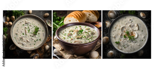 soup clam chowder food texture background illustration sea creamy, delicious cuisine, dish aromatic soup clam chowder food texture background photo