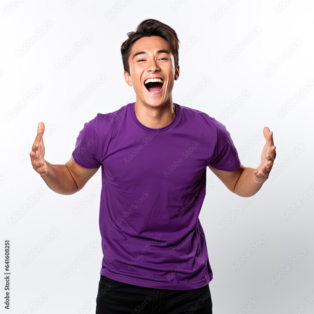 Man in purple t-shirt for design showcase Man in purple t-shirt for design showcase
