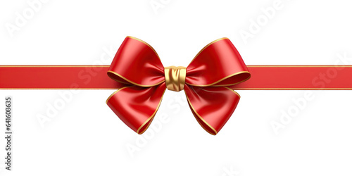 Red and gold Ribbon Bow Realistic shiny satin with horizontal ribbon on transparent background, png