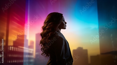 A woman posing in front of a stunning city skyline