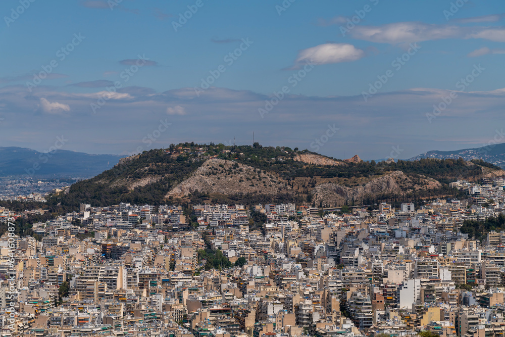 View from Lycabettus Hill viewpoint of the city of Athens Greece.
