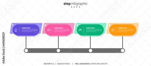 Infographics design template, business concept with 4 steps or options, can be used for workflow layout, diagram, annual report, web design.Creative banner, label vector. 
