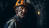 A man in a hard hat working in a coal mine