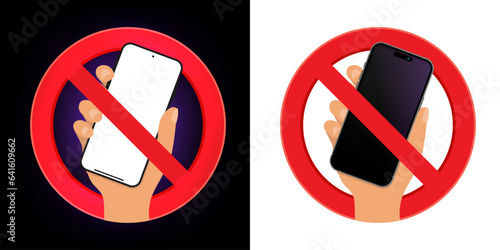 No mobile phones with prohibition sign red icon. Do Not Use Mobile Phone. Icon 3D vector Illustration.