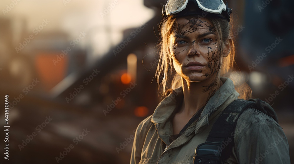 A woman wearing a helmet and goggles looking confidently at the camer A woman wearing a helmet and goggles looking confidently at the camer