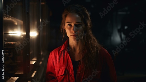 A woman standing in front of an oven in the dark