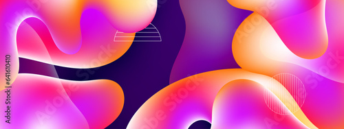 Colorful vibrant neon gradient background with liquid shapes. Morphing colorful blobs. Vector 3d illustration. Abstract 3d background. Liquid colors. Banner or sign design