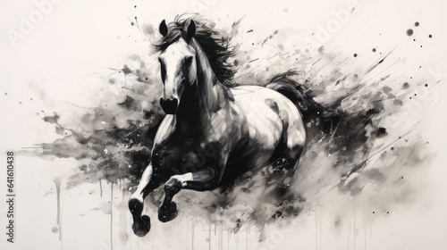 horse in water. horse racing sketch. horse racing tournament. equestrian sport. illustration of ink paints.