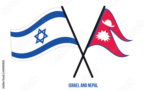 Israel and Nepal Flags Crossed And Waving Flat Style. Official Proportion. Correct Colors.