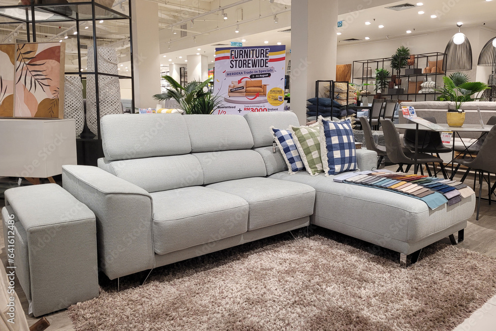 Penang, Malaysia 22 Aug 2023 Interior view furniture department in Harvey Norman store Penang