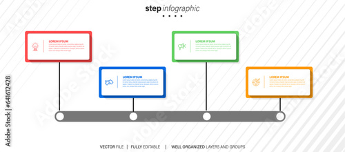 Process of circle infographic with 4 steps. Steps business timeline process infographic template 