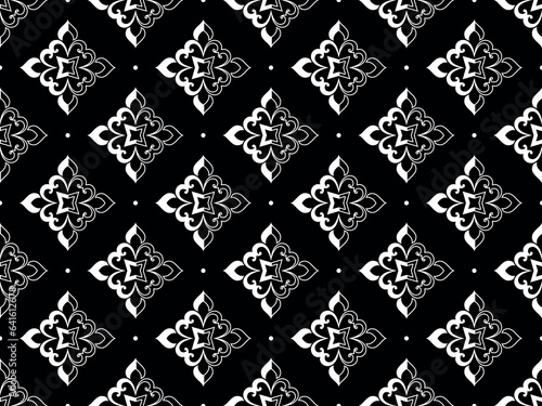 Wallpaper in the style of Baroque. Seamless vector background. White and black floral ornament. Graphic pattern for fabric, wallpaper, packaging. Ornate Damask flower ornament