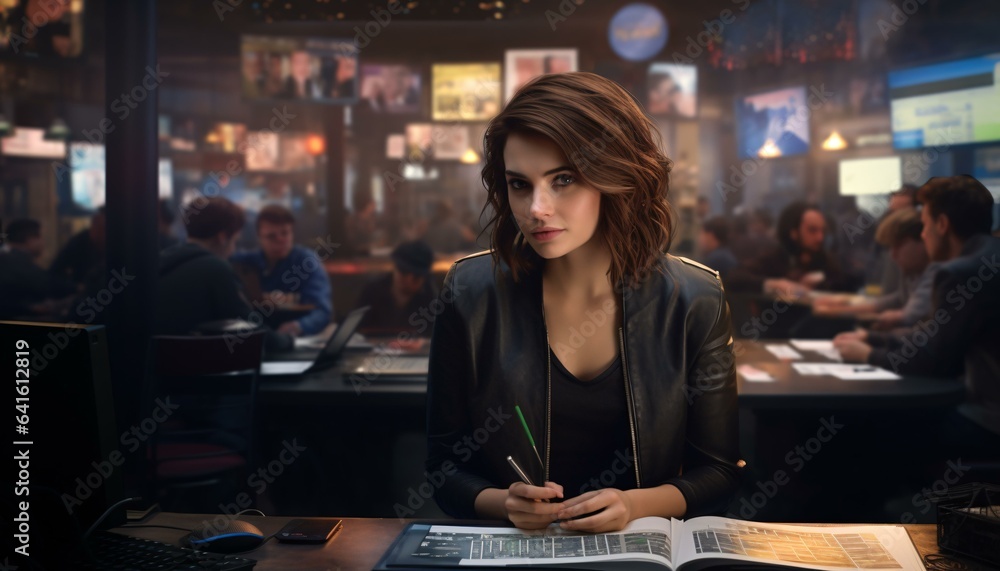Photo of a woman engrossed in reading and writing at a table Photo of a woman engrossed in reading and writing at a table