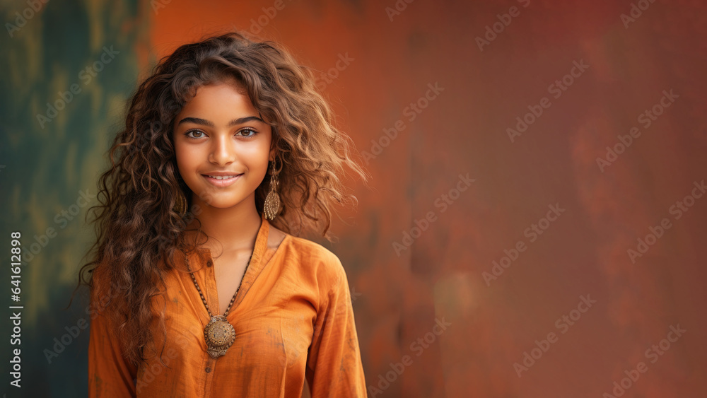 Fototapeta premium A village girl in rural India, wearing traditional clothes with a rural background