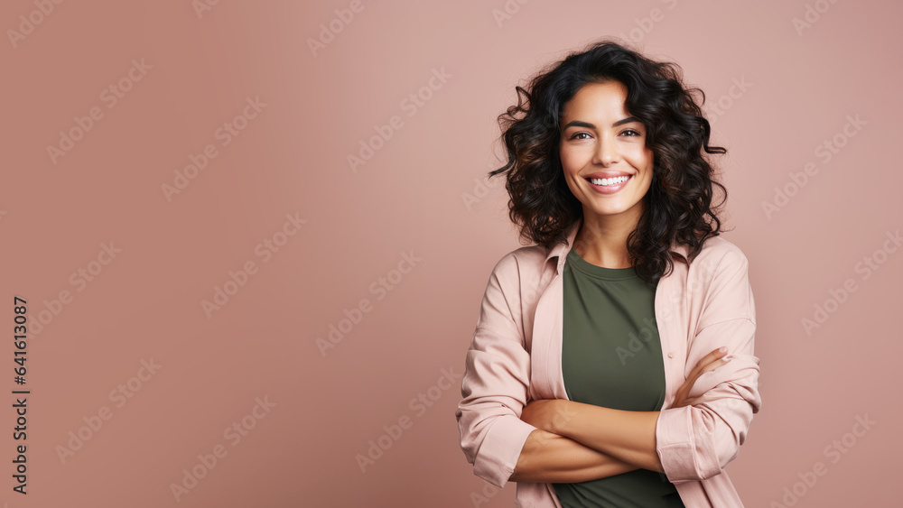 Young latin woman with curly hair, has perfect facial skin, cosmetic advertising facial antiage lift products salon care tighten skin Young latin woman with curly hair, has perfect facial skin, cosmetic advertising facial antiage lift products salon care tighten skin
