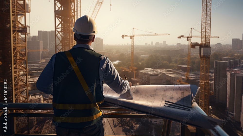 A man in a hardhat observing a construction site A man in a hardhat observing a construction site