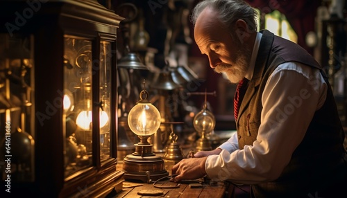 A man working on a lamp in a well-lit room
