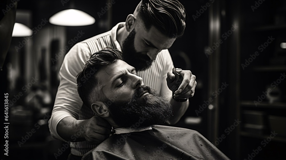 A man getting a haircut at a barber shop A man getting a haircut at a barber shop