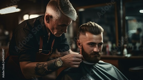 A man getting a haircut at a barber shop