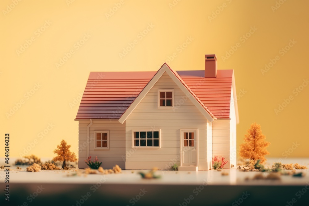 Small sized suburb house in 3d cartoon style. Tiny houses, simple living concept.