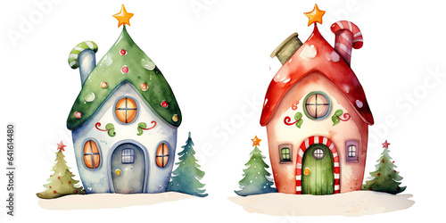 fairtale house for story books on white background, watercolors, fantasy, dream, christmas, kids books, story books