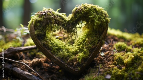 Forest love. Heart for nature and the environment. save the earth Earth environment world day concept. Generative AI.