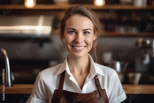 portrait of a woman barista in a cafe