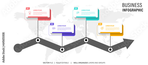 Business Infographic design template Vector with icons and 4 options or steps.
