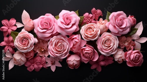 FLOWERS BACKGROUND BANNER. BOUQUET OF FLOWERS ON A BLACK BACKGROUND FOR MOTHER S DAY  WEDDING ANNIVERSARY  VALENTINE S DAY OR WOMEN S DAY.