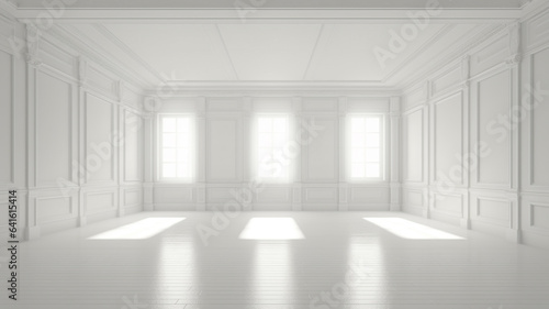 Interior of empty white classic room in the morning.