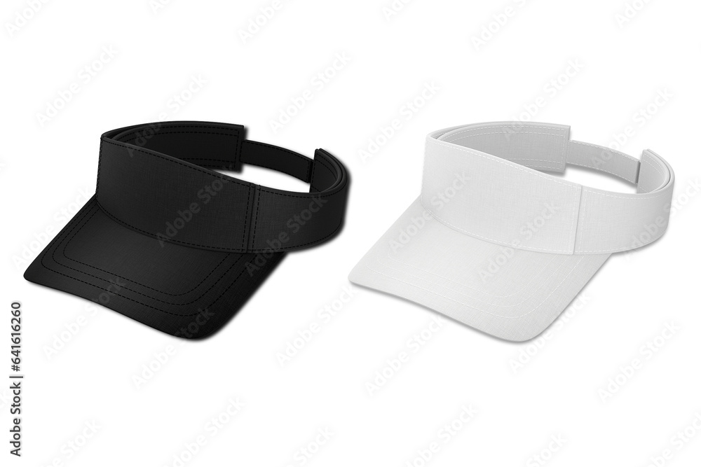 Blank white and black visor plain hat mockup isolated on a white