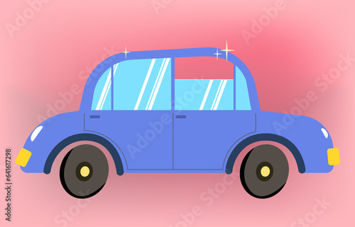 Cartoon retro Blue car isolated. cute toy car. Transport vehicle  Vector illustration.