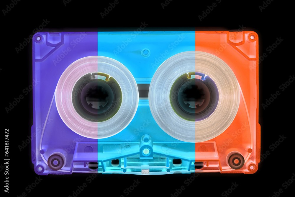 Fototapeta premium three colours old audio cassette tape open